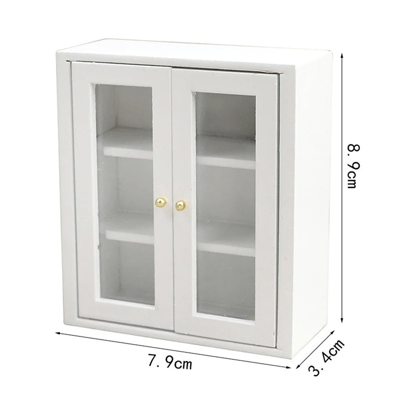1Pcs Dollhouse Miniature Bookcase Storage Rack Mini Wood Cherry Display Shelf Cabinet Cupboard Doll House Furniture Model Toys