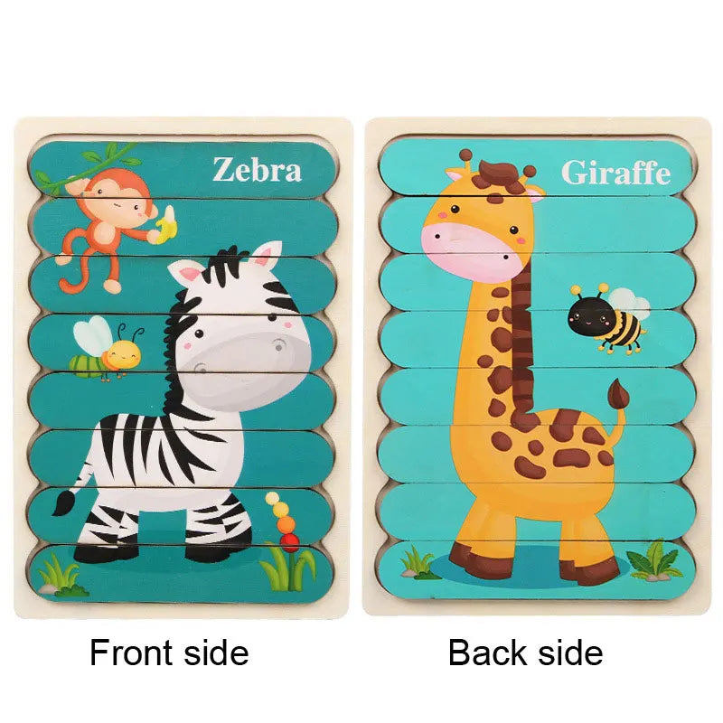 Double Sided Strip 3D Puzzles Baby Toy Wooden Montessori Materials Educational Toys For Children Large Bricks Kids Learning Toys