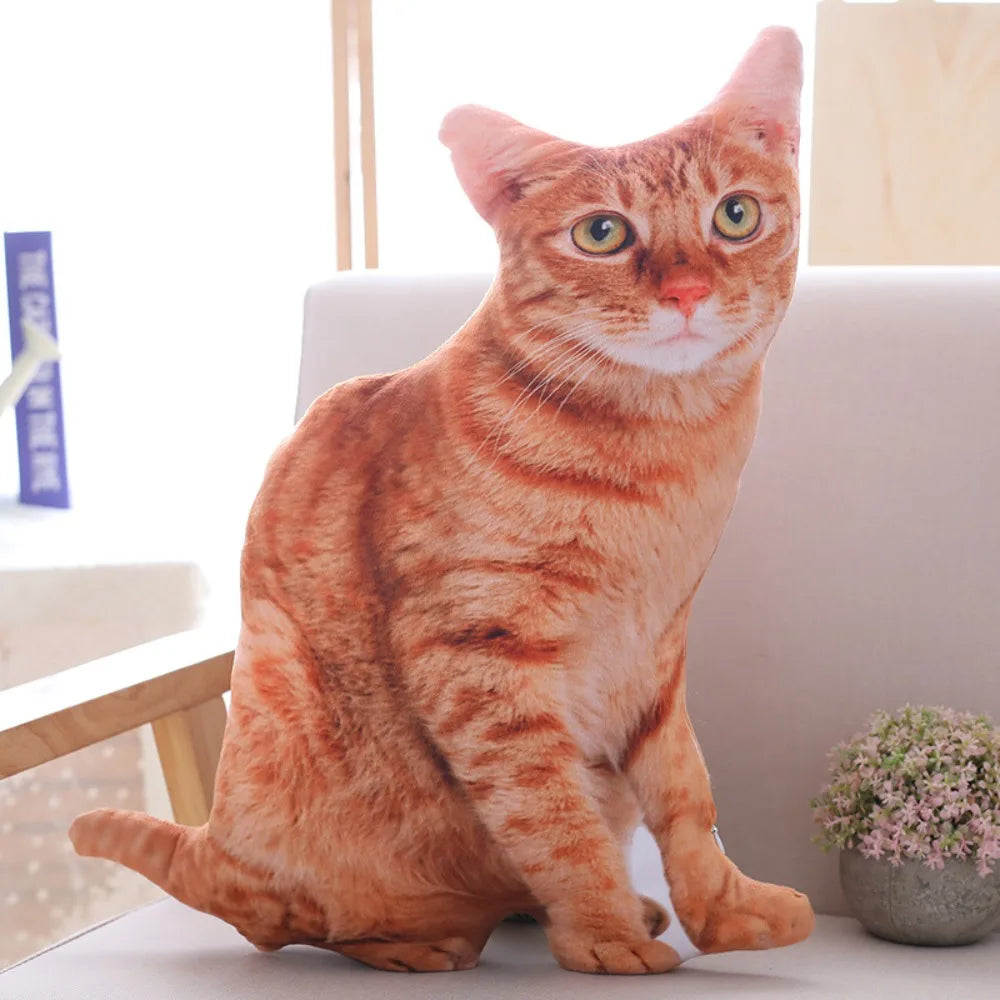 Plush Realistic 3D Cat Doll Cartoon Soft Simulation Cat Plushie Pillow Stuffed Kawaii Plush Animals Toy Cushion for Kids Girls