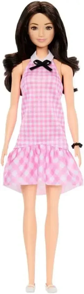 Original Barbie Dolls Fashionistas Black Wavy Hair Pink Gingham Dress Accessories Fashion Gifts Toys for Girls 65th Anniversary