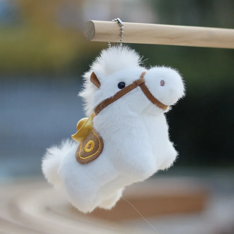 Year of Horse Mascot Plush Keychain Fluffy Pony Doll Soft Toy Bag Charm New Year Gift For Christmas Holiday Celebration