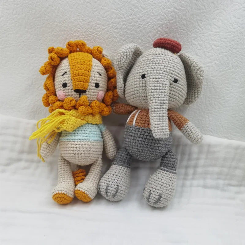 Amigurumi Elephant Lion Doll Baby Stuffed Animal Doll kawaii Handmade Knitted Plush Lion Toy Newborn Accompany Doll Room Decor