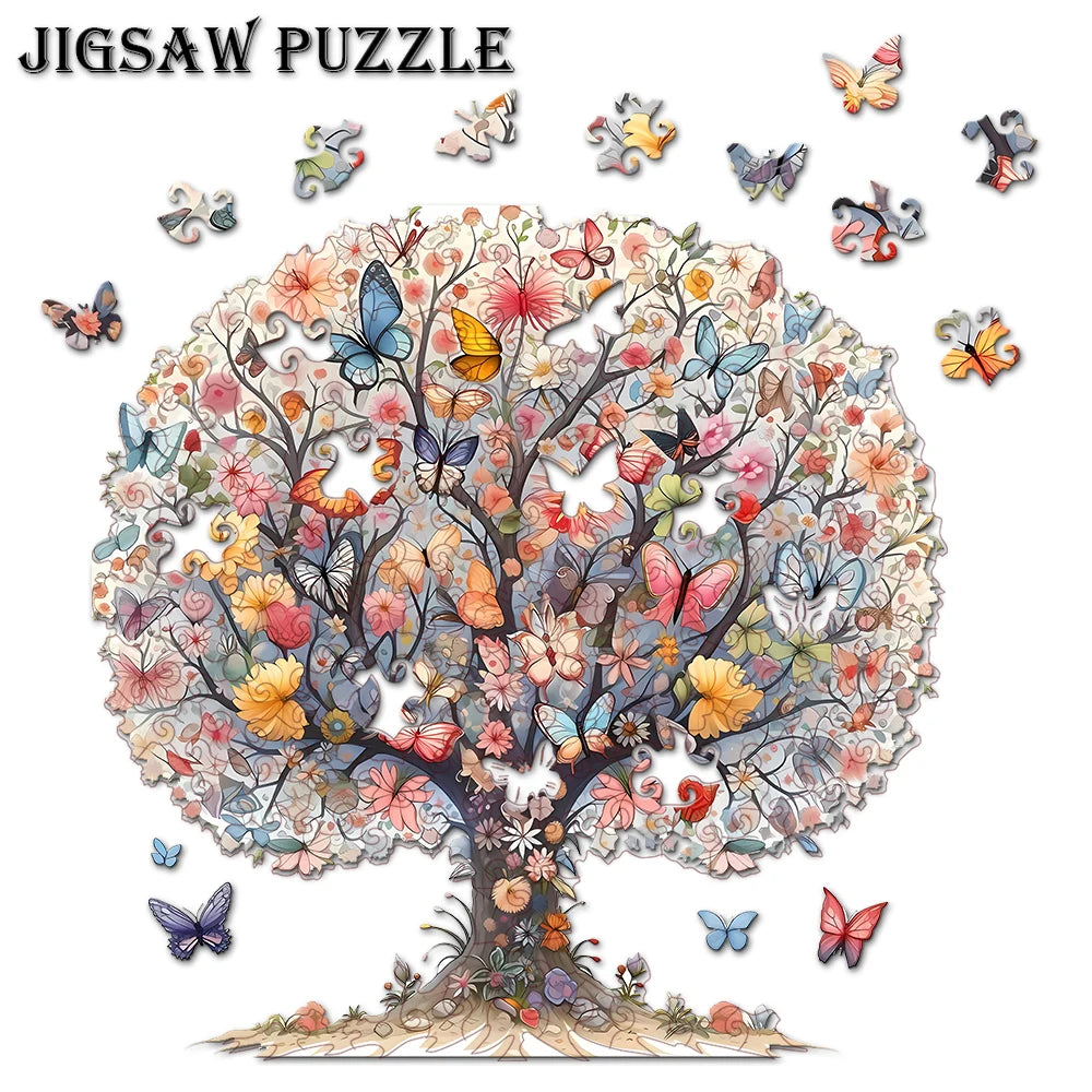 Adult Wooden Puzzle - Unique Animal Shaped Puzzle - Tree of Life Butterfly Puzzle - Creative Gift for Teenagers and Adults