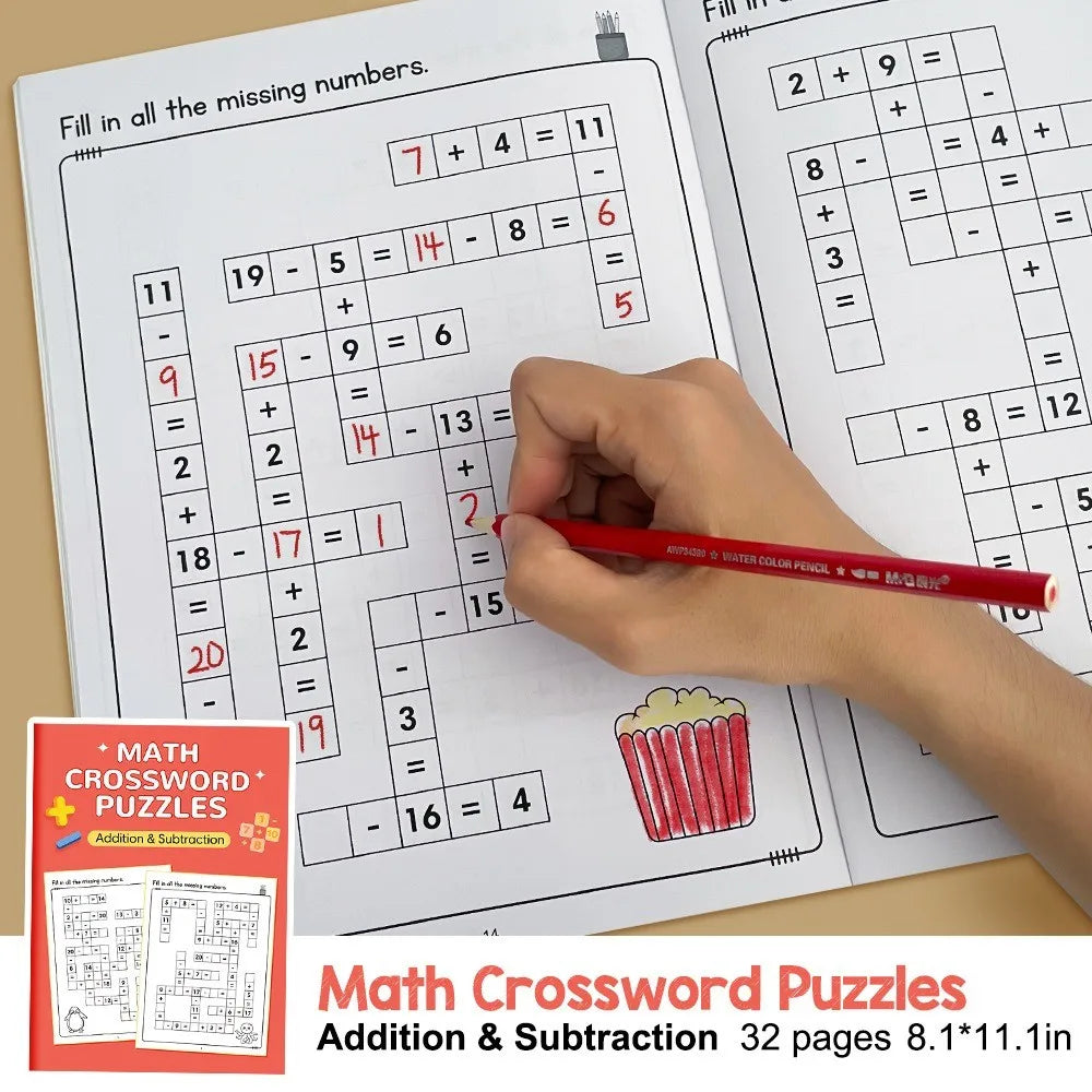 1 Set Math Workbook for Kids Ages 5-8 Math:Math Crossword Puzzles Addition and Subtraction Workbook