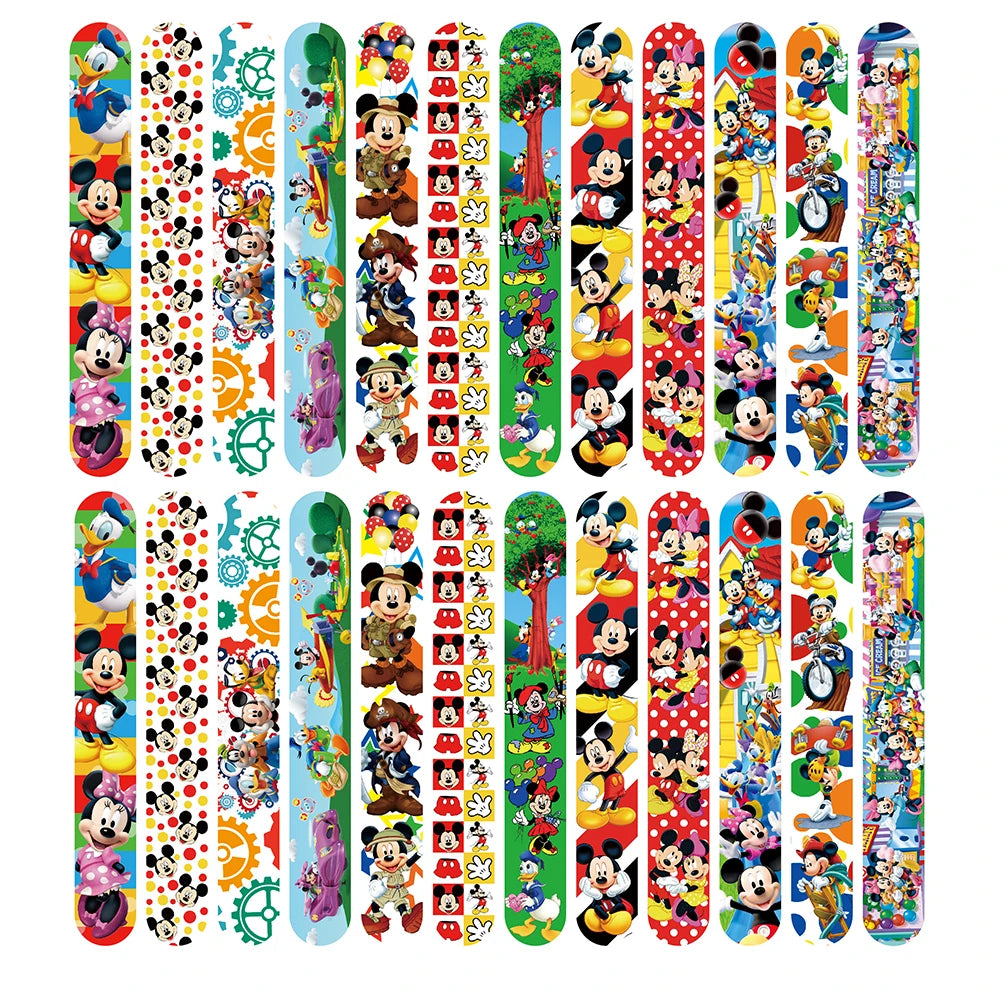 12Pcs Disney Mickey Mouse Series Slap Bracelet Bracelet Wristbands DIY Pat Circle Bracelet Children Fun Gifts Birthday Gifts