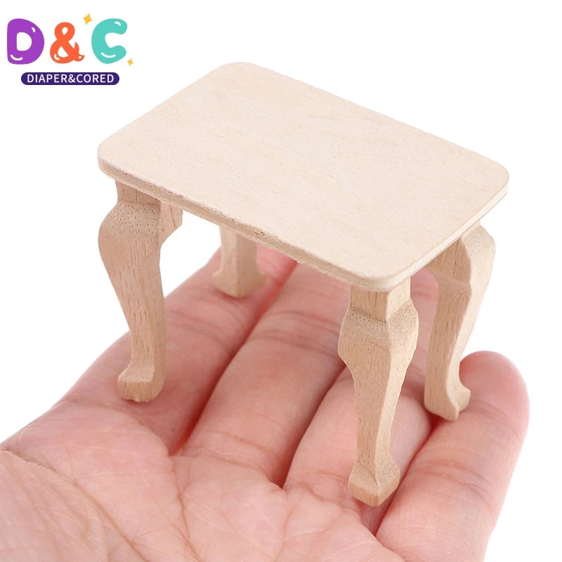 DIY Mini Wooden Table Furniture Toys 1:12 Dollhouse Miniature Accessories Doll House Decor Baby Toys