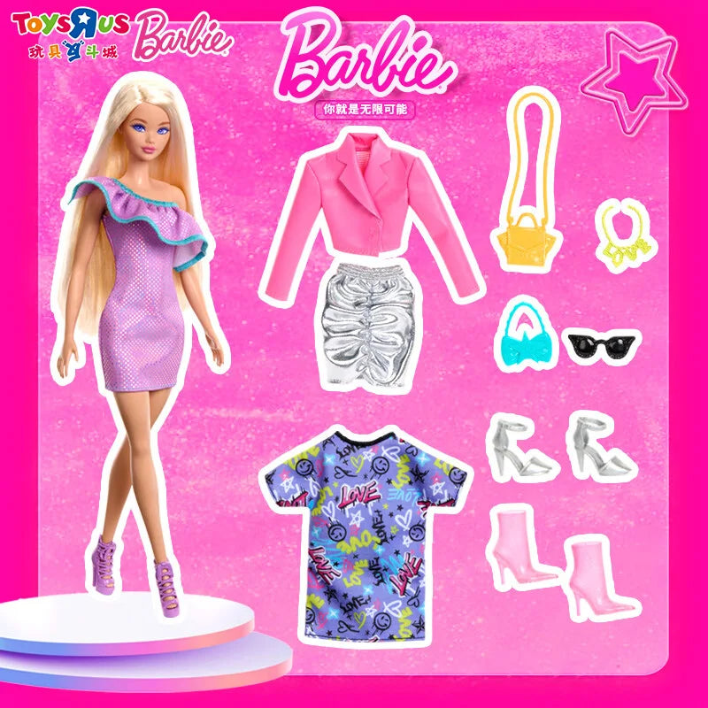 Original Mattel Barbie Braid Doll Fashion Dressing And Matching Barbie Charm Gift Box Odile Face Model Toy Girl Birthday Gift