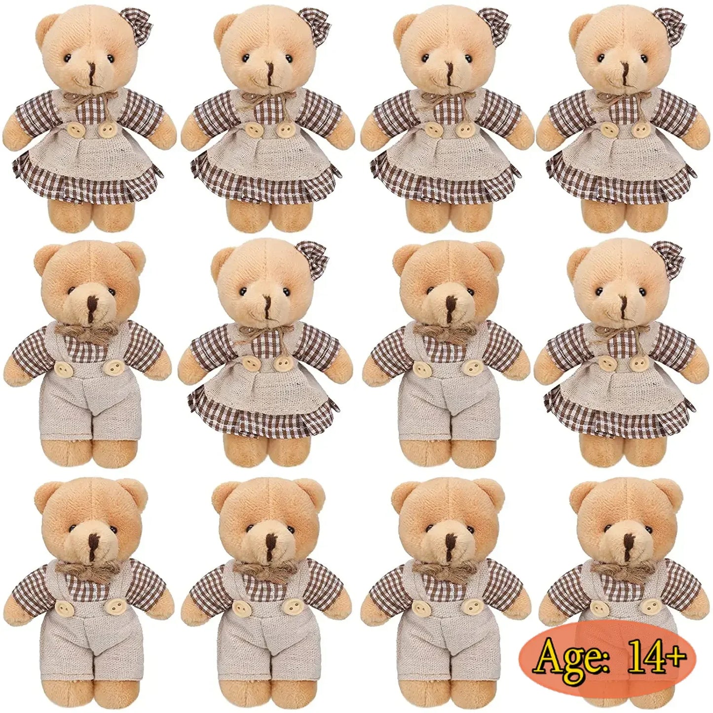 12-48Pcs Mini Joint Teddy Bear Stuffed Animal Plush Toys Wedding Gift Box Doll Toy for Birthday Cake Wedding Decor Party Favors