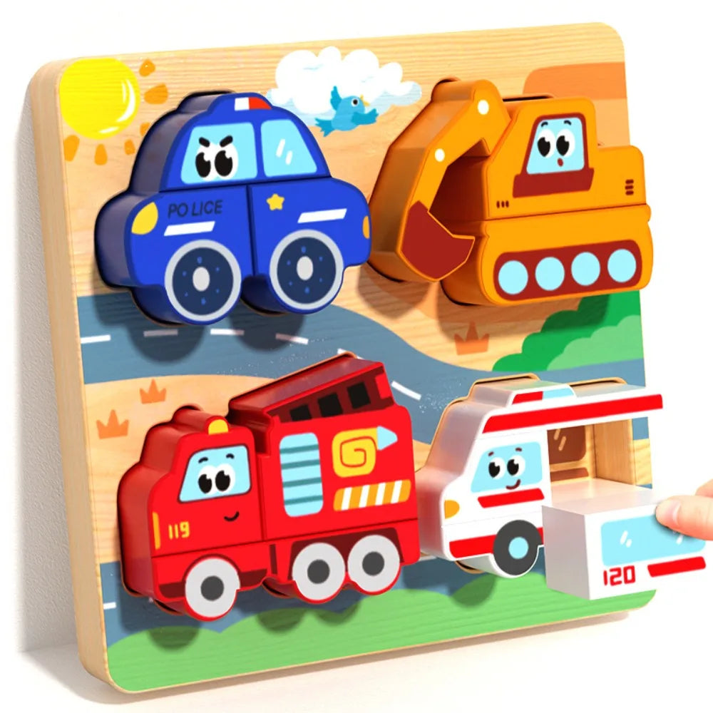 4-in-1 Wood Puzzle 3D Safe Animals Cognitive Jigsaw Puzzle Portable Cartoon Early Learning Puzzle Set Children Educational Toys