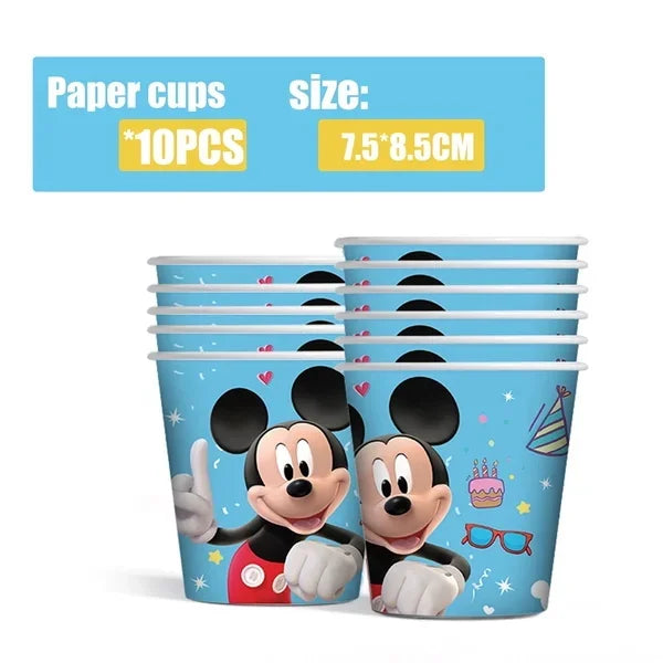 Mickey Mouse Birthday Party Decoration Blue Mickey Tableware Cups Plates Balloons Backdrop Pannents Gift Bag Kids Party Supplies