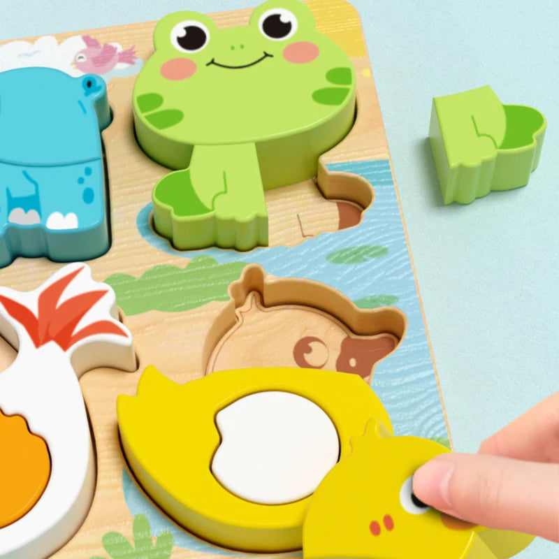4-in-1 Wooden Toys 3D Wood Puzzle Cartoon Animals Cognitive Jigsaw Puzzle Early Learning Educational Toys For Children Gift