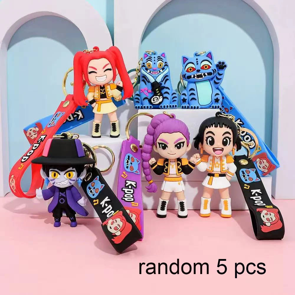 2026 Anime Movie Kpop Demon Hunters Girls Derpy Keychains 3D Stereo Doll Cute Tiger Action Model Toy Collection Gifts