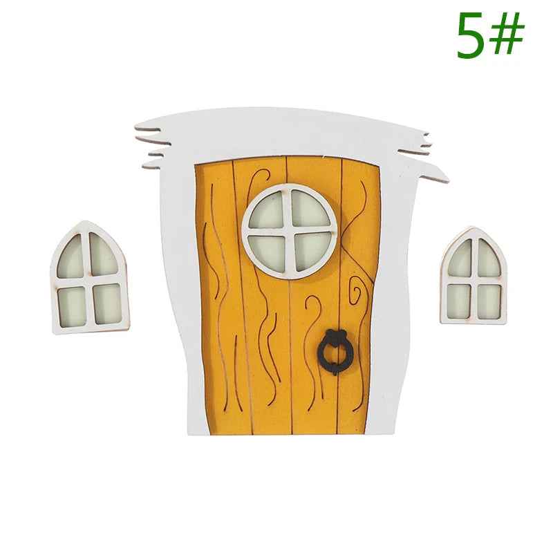 1set Dollhouse Miniature Wooden Elf Door Fairy Gnome Window Door Model Doorknob Doll House Garden Decoration Toy Accessories