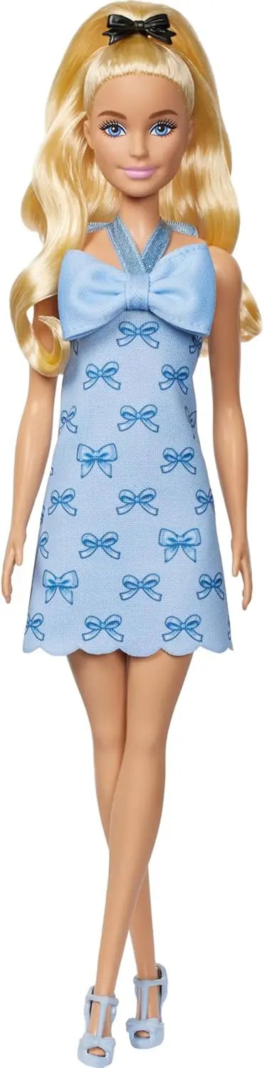 Genuine Barbie Fashionistas Blonde Wavy Ponytail Blue Bow Halter Skirt 1/6 Dress Up Doll Toys for Girl Clothes Shoes Accessories