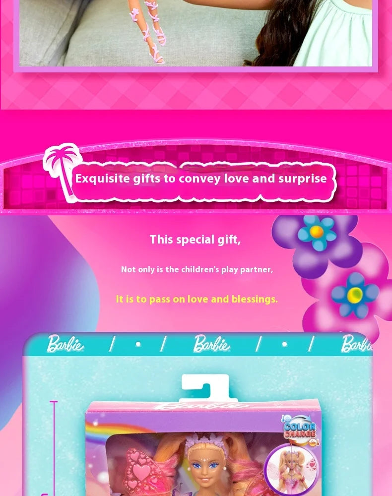 Genuine Barbie Doll Princess Color Changing Dream Butterfly Fairy Toy Figure for Girls Cute Collectible Birthday Gift Toy