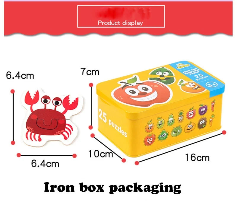 Baby Puzzle Montessori Educational Toys Wood Puzzle Animal Matching Games Iron Box Wooden Puzzles For Children Kids 2 3 4 Years