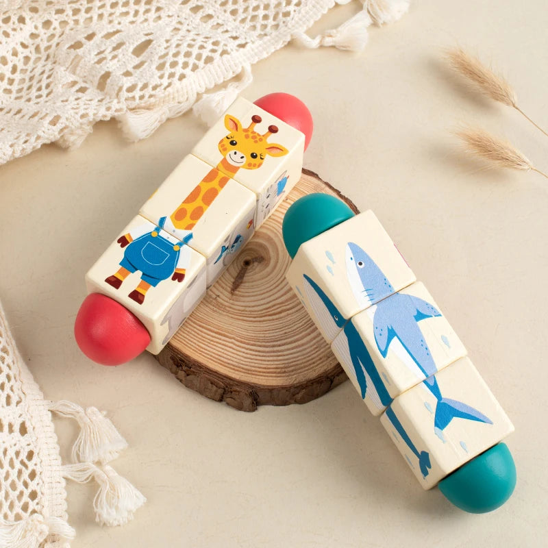 Wooden Forest Animals Marine Animals Rotating Puzzles Fine Motor Training Animal Cognition Matching Puzzle Educational Toys