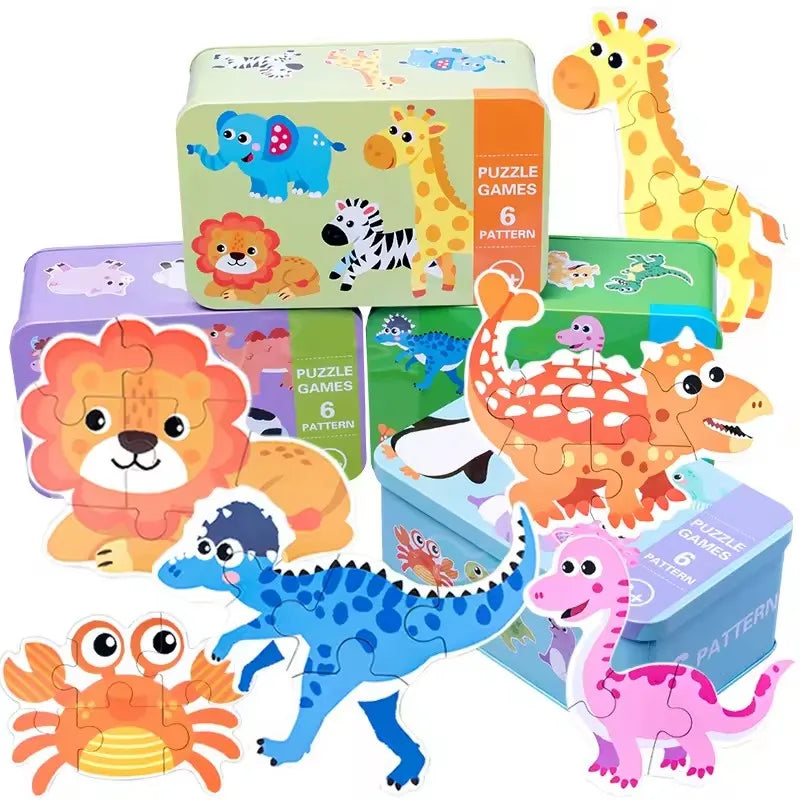 Baby Puzzle Montessori Educational Toys Wood Puzzle Animal Matching Games Iron Box Wooden Puzzles For Children Kids 2 3 4 Years