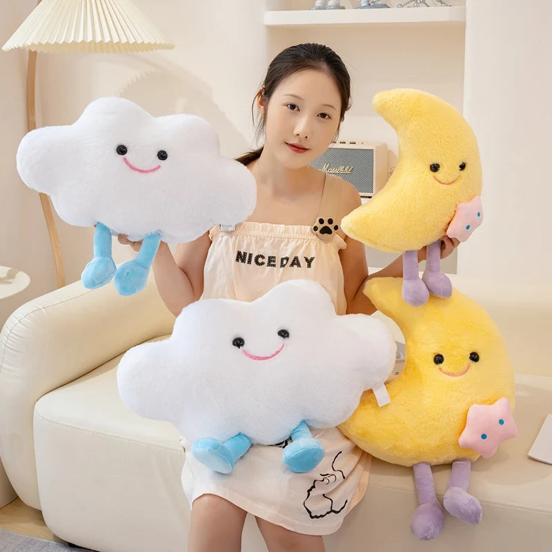 Smilling Cloud Moon with Legs Plush Toy Cute Soft Baby Appease Company Stuffed Doll Home Decor Pillow Birthday Gift for Kid Girl