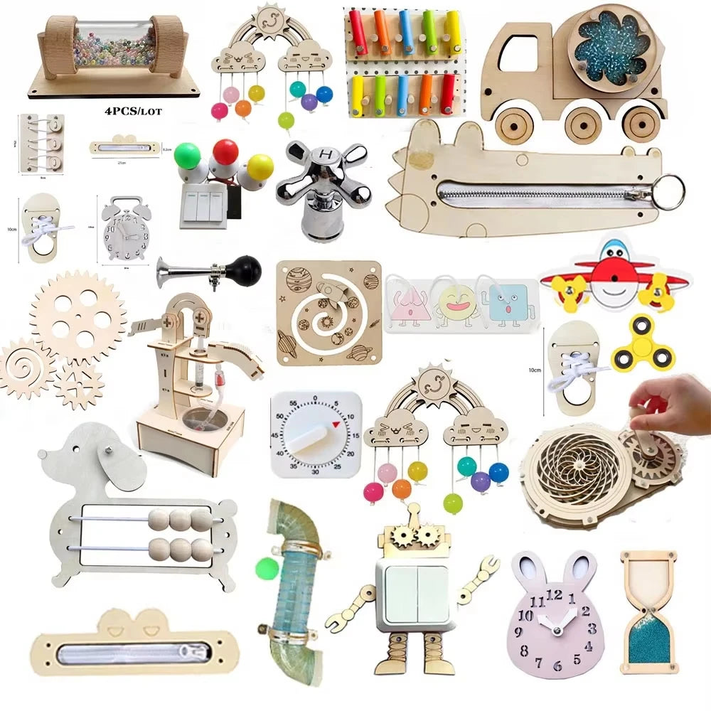 Montessori Busy Board Toys For Children Educational Games DIY Busy Board Parts Wooden Toys Sensory Board Games Puzzles For Kids