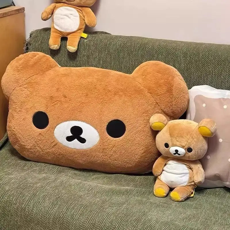 In Stock Rilakkuma Bear Plush Pillow Dual Sided Large Soft Bedside Cushion Nap Pillow Dormitory Stuffed Doll Gift For Girlfriend