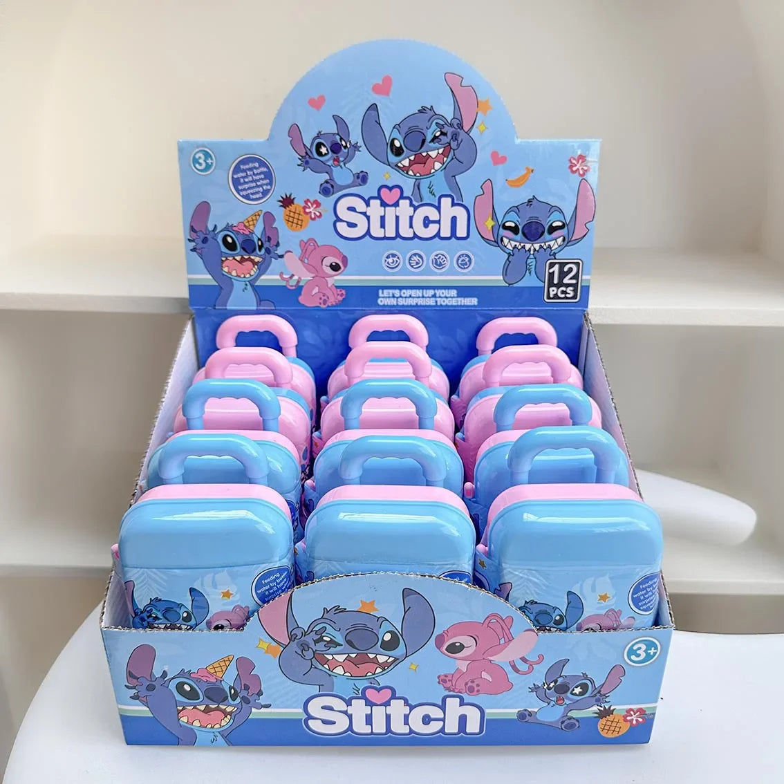 Disney 12pcs New Stitch  Blind Box Luggage Case Toy Blind Box Doll Educational Cartoon Cute Keychain Gifts