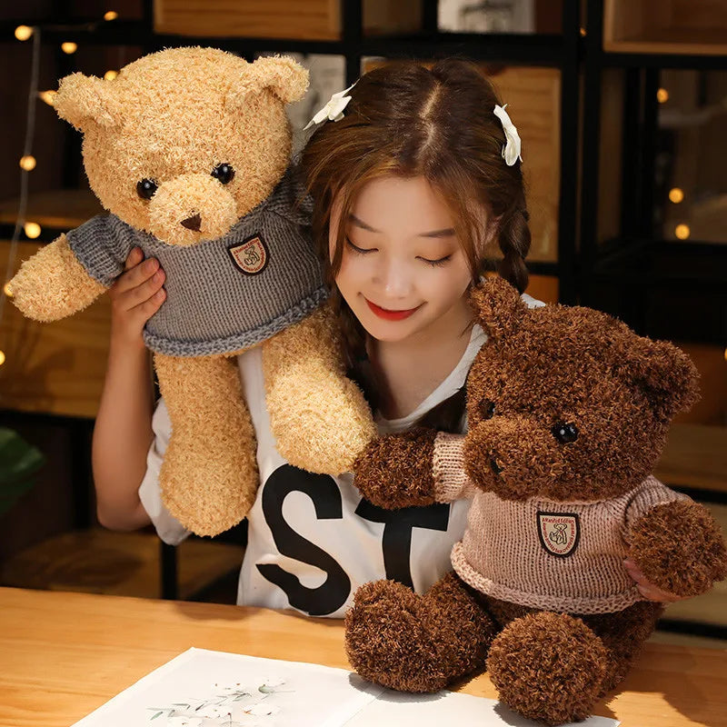 Cute Teddy Bear Plush Toy Stuffed  Animal Bear with Weater/Heart Soft Doll Kids Toys Birthday Gift