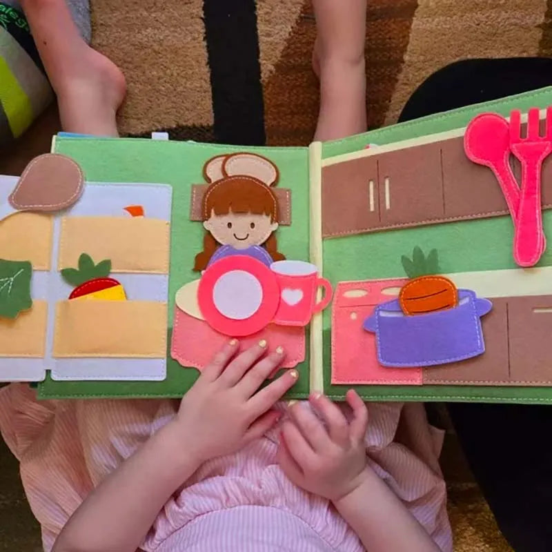 Montessori Sensory Busy Board Quiet Felt Book For Early Activity Learning Book Little Doll House Handmade Felt Books For Travel