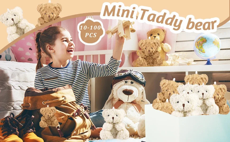 10-100Pcs Plush Mini Teddy Bear 4Inch Stuffed Animals Tiny Bears Mini Bear Soft Bear Doll for Party Favor DIY