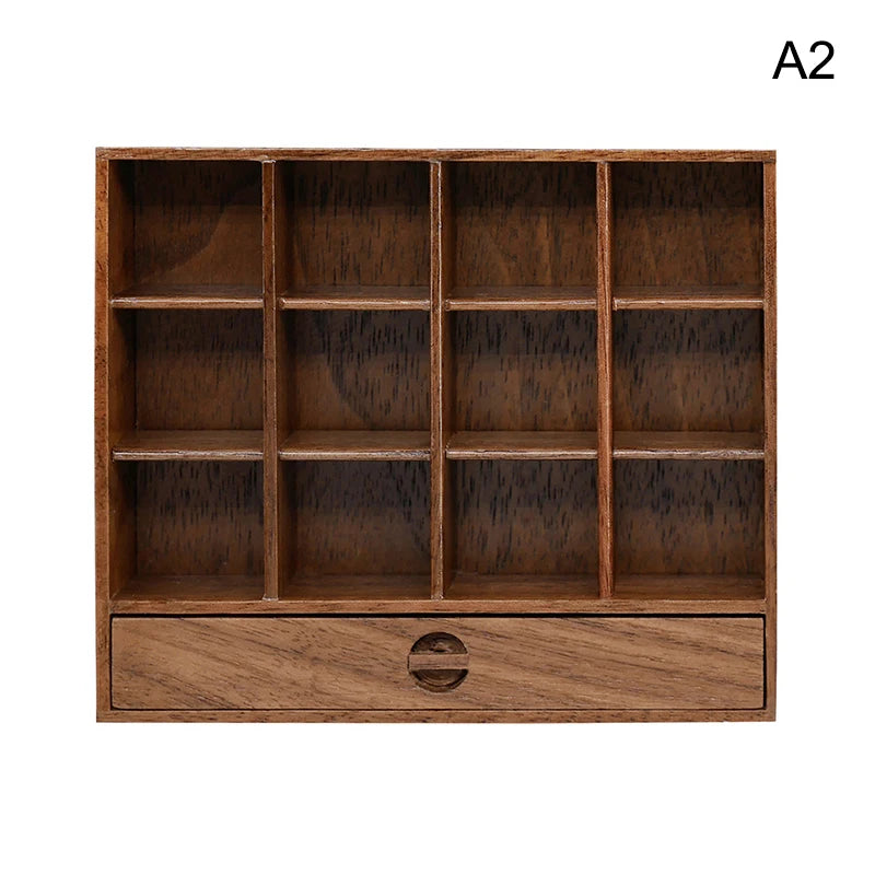 1Pcs Dollhouse Miniature Bookcase Storage Rack Mini Wood Cherry Display Shelf Cabinet Cupboard Doll House Furniture Model Toys