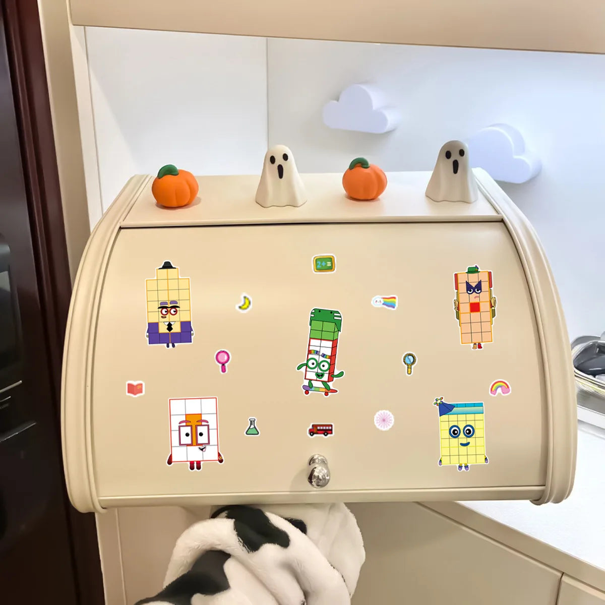 8/16Pcs Number Block Puzzle Make A Face Stickers Educational DIY Waterproof for Storage Box Drawer Guitar Stationery Box Decals