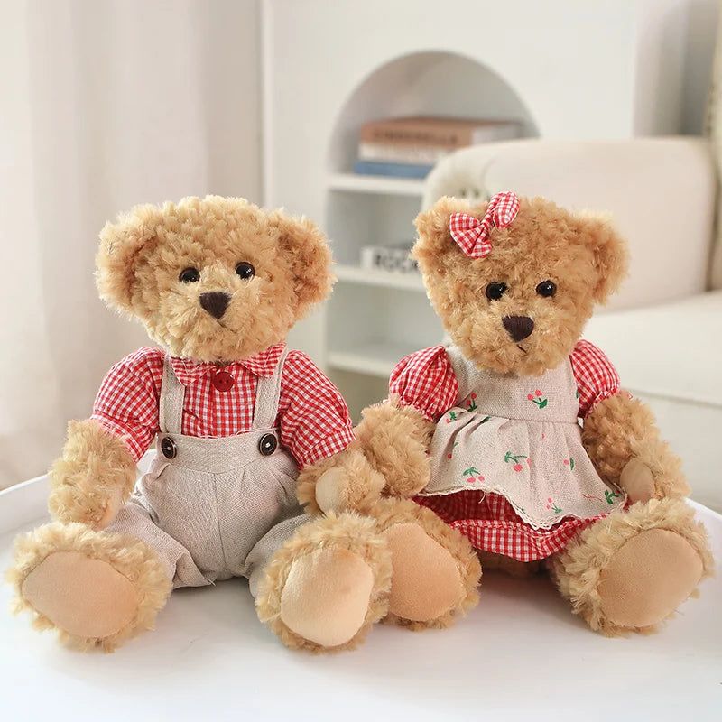 2pcs/lot 26cm Lovely Couple Teddy Bear Peluche Toys Kawaii Dress Bear Dolls Stuffed Soft Toy for Girls Baby Girlfriend Gifts