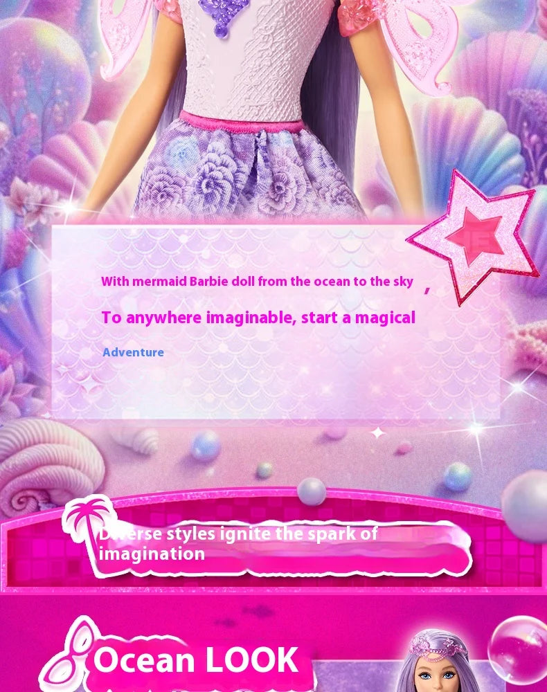 Original Barbie Doll Princess Costume Playset Children's Dress-Up Toy Fairy Tale Series Mermaid Storytime Girls Imaginative Play