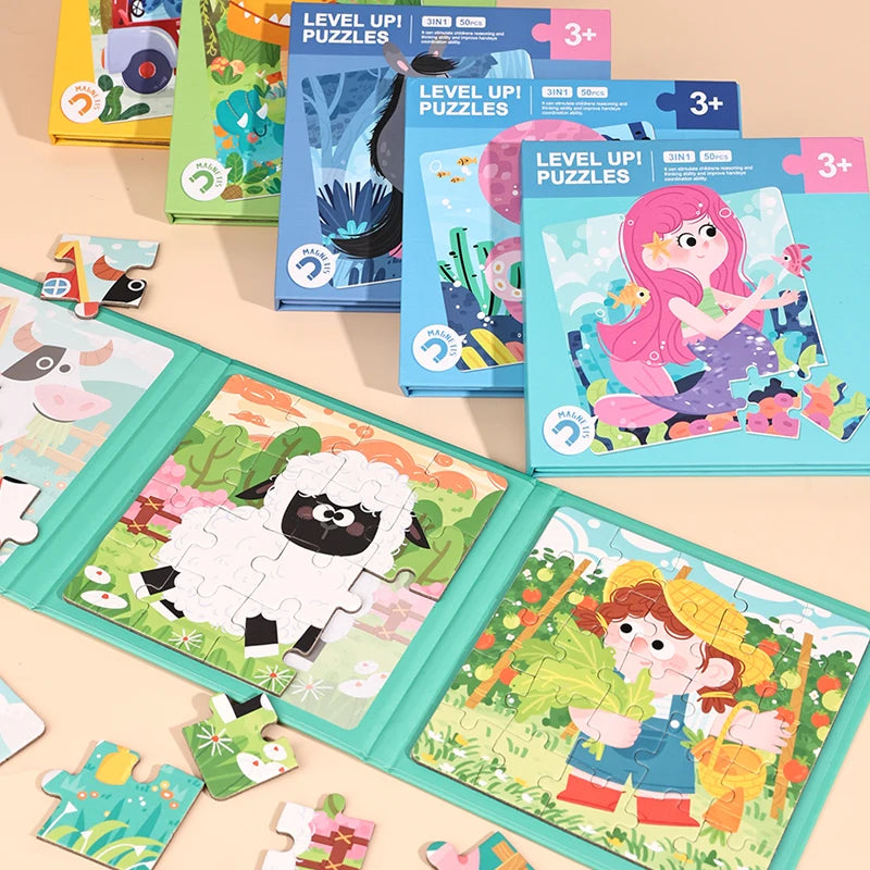 New Kids Magnetic Puzzle Games - Quiet Cartoon Animal Jigsaw Book Montessori Baby Educational Toy Early Learning Children's Gift