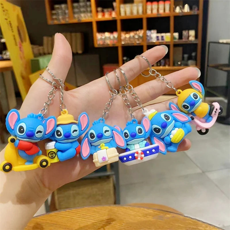 10Pcs/Lot Cartoon Keychain Cartoon Lilo & Stitch Cute Doll Keyring Ornament Key Chain Car Kids Gifts