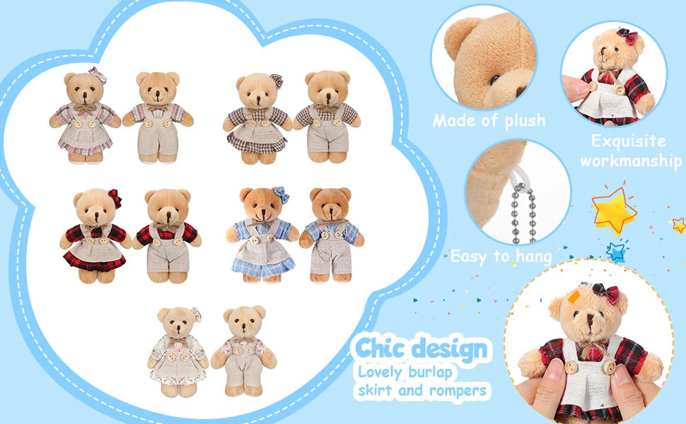 12-48Pcs Mini Joint Teddy Bear Stuffed Animal Plush Toys Wedding Gift Box Doll Toy for Birthday Cake Wedding Decor Party Favors