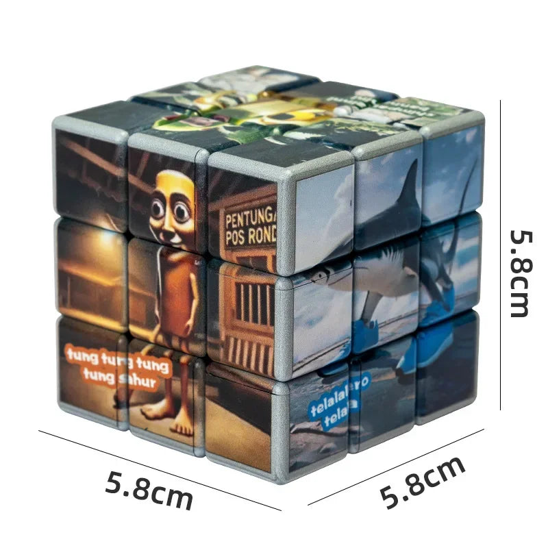 New Foreign Mountain and Sea Classic Puzzle Cube: Tung Tung Sahur Wooden Stick Man 3rd Step Cube Toy