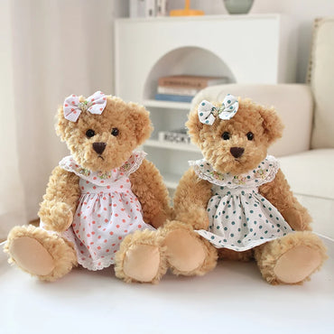 2pcs/lot 26cm Lovely Couple Teddy Bear Peluche Toys Kawaii Dress Bear Dolls Stuffed Soft Toy for Girls Baby Girlfriend Gifts
