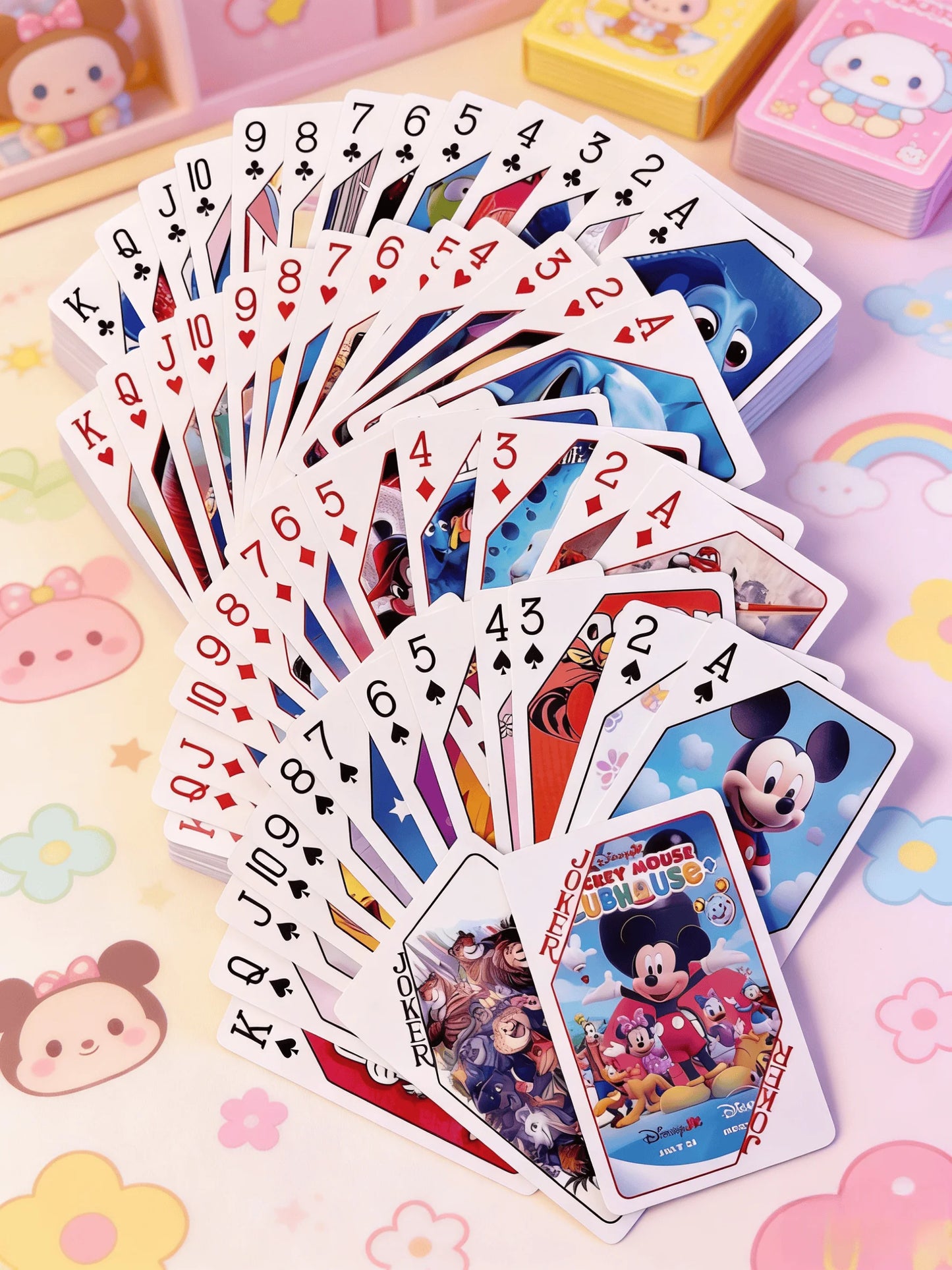 Disney Poker Playing Cards Child Toys Deck Cartoon Mickey Minnie Donald Stitch Zootopia Cars Pooh Finding Dory Lion King Dumbo