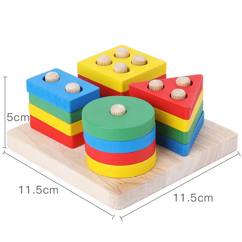 Kids Wooden Column Toys Building Blocks ﻿Geometric Shape Cognitive Montessori Early Childhood Education Intelligence Toy TMZ