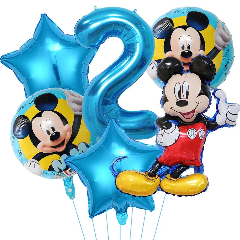 Mickey Mouse Birthday Party Decoration Blue Mickey Tableware Cups Plates Balloons Backdrop Pannents Gift Bag Kids Party Supplies