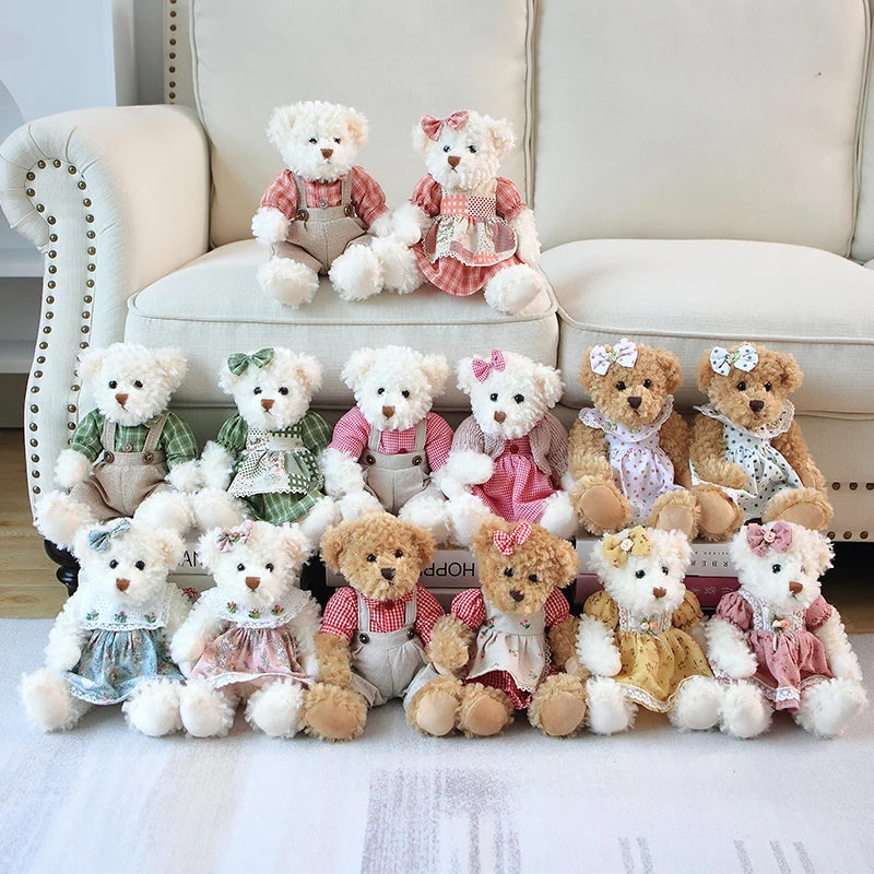 2pcs/lot 26cm Lovely Couple Teddy Bear Peluche Toys Kawaii Dress Bear Dolls Stuffed Soft Toy for Girls Baby Girlfriend Gifts