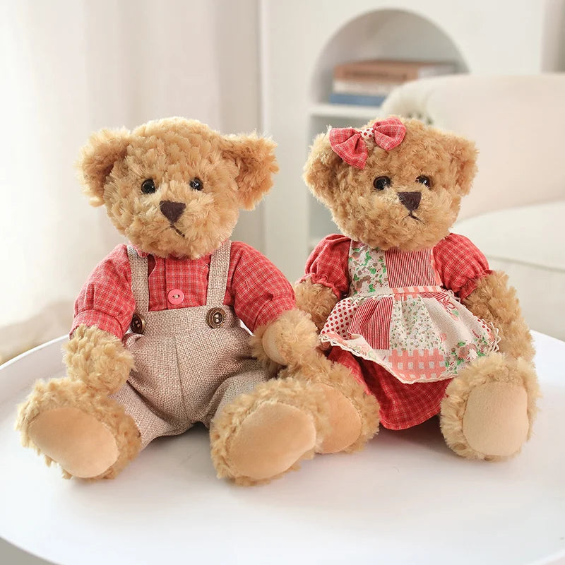 2pcs/lot 26cm Lovely Couple Teddy Bear Peluche Toys Kawaii Dress Bear Dolls Stuffed Soft Toy for Girls Baby Girlfriend Gifts