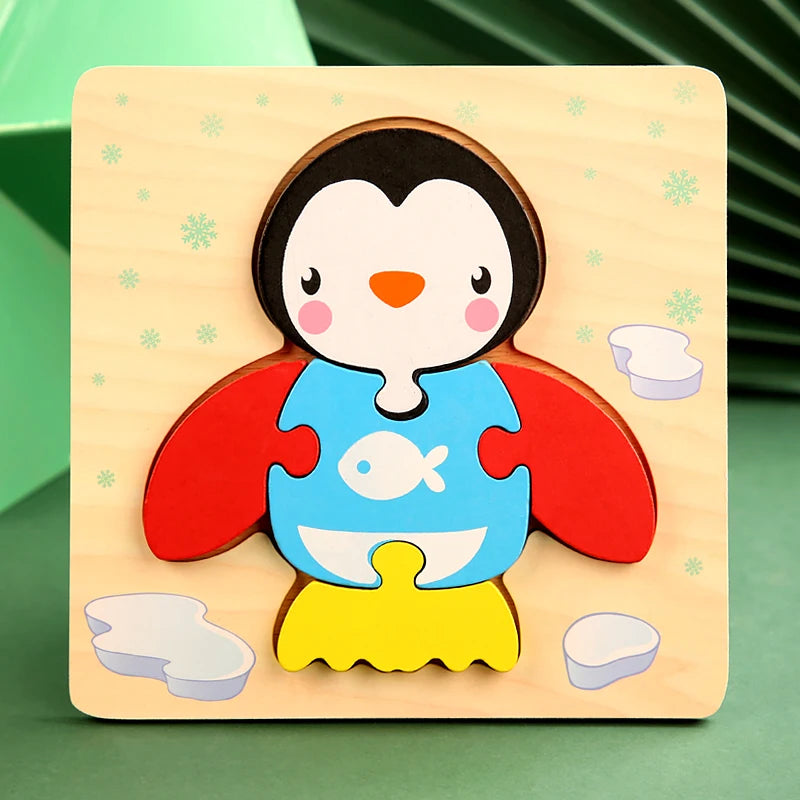 Good Quality 3D Wooden Puzzle Jigsaw for Children Cartoon Animal Puzzles Intelligence Kids Early Educational Cognitive Toys