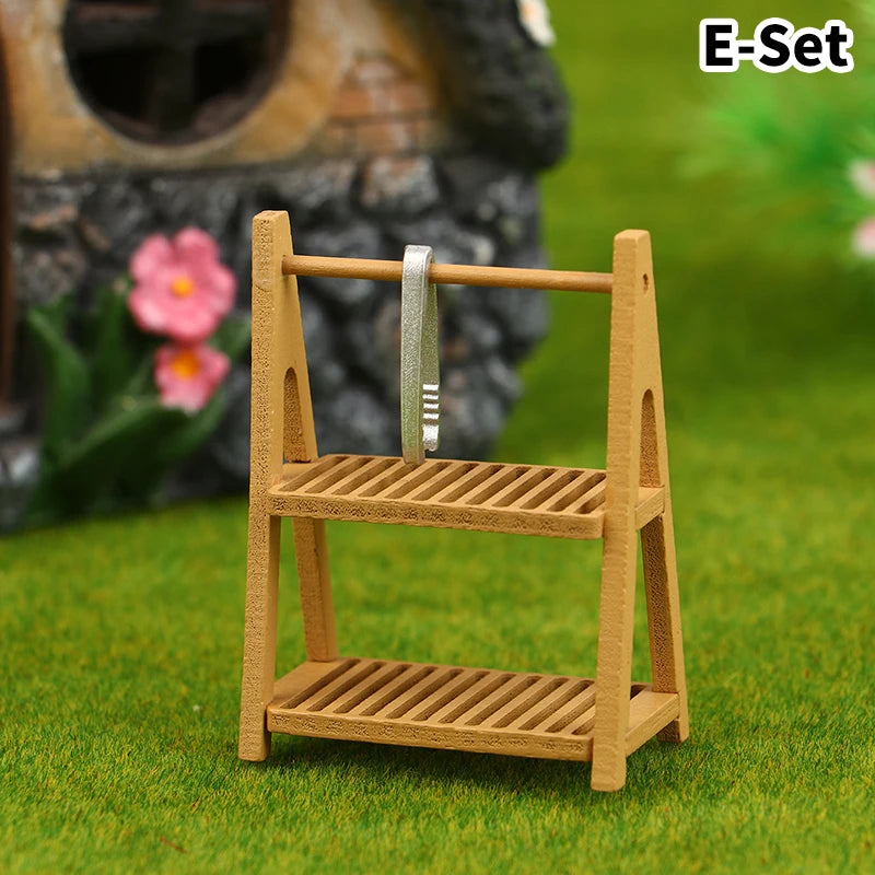 1Pcs Dollhouse Miniature furniture Display Shelf Bread Rack Cake Shelf Storage with Tongs DIY Bakery Shop Decor Doll House Toys
