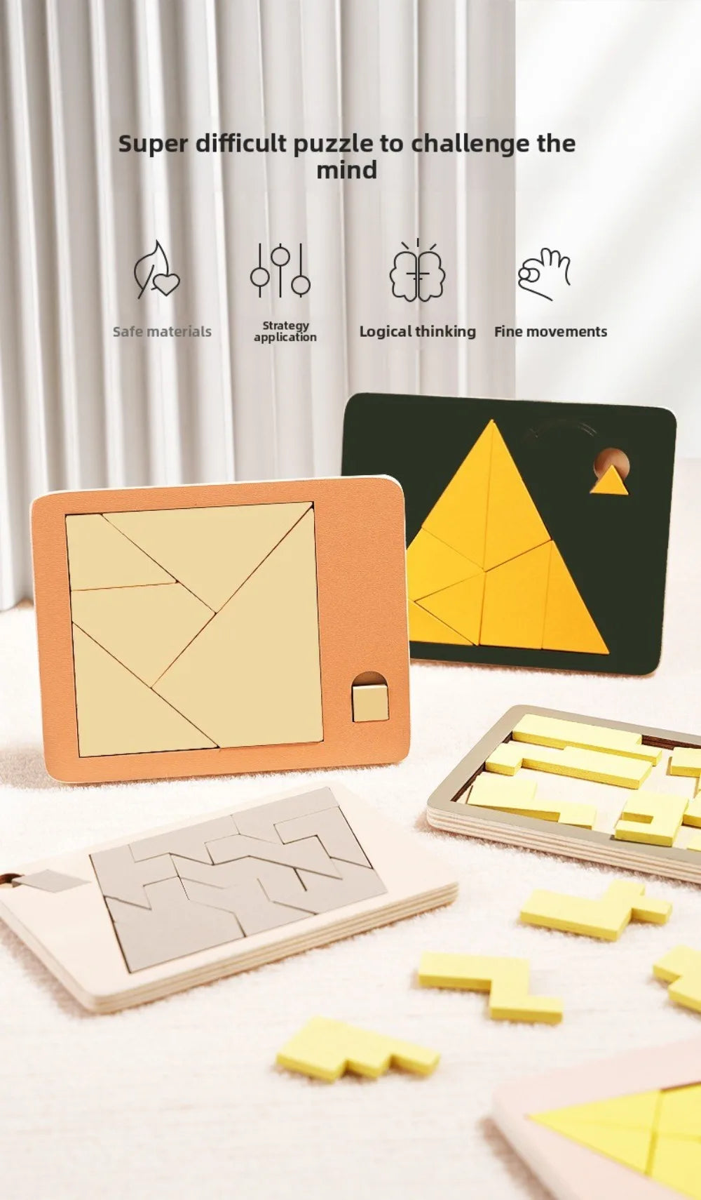 Irregular Shape Triangle Puzzle Colorful Logic Training Wooden Block Puzzle Montessori Three-Dimensional Brain Teaser Game