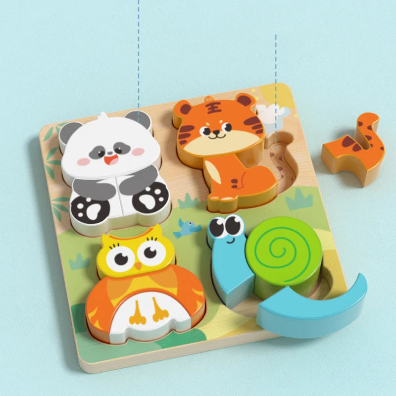 4-in-1 Wooden Toys 3D Wood Puzzle Cartoon Animals Cognitive Jigsaw Puzzle Early Learning Educational Toys For Children Gift
