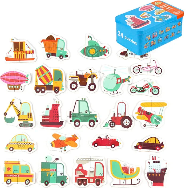 Baby Puzzle Montessori Educational Toys Wood Puzzle Animal Matching Games Iron Box Wooden Puzzles For Children Kids 2 3 4 Years