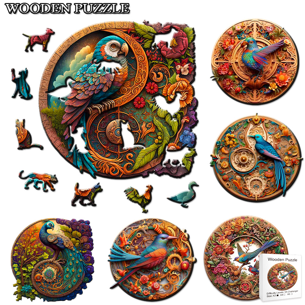Adult and Children's Animal Wooden Puzzle Refined Bird Figure A3 A4 A5 3D Wooden Crafts Circular Festival Gift Children's Toys