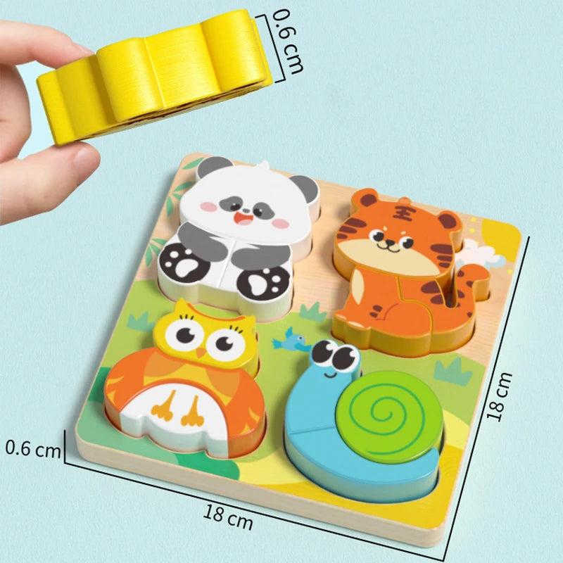 4-in-1 Wooden Toys 3D Wood Puzzle Cartoon Animals Cognitive Jigsaw Puzzle Early Learning Educational Toys For Children Gift